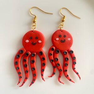 Bright orange Octopus Earrings handmade